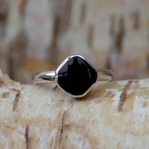 Whitby Jet Square Sterling Silver Ring- Handmade in the Peak District