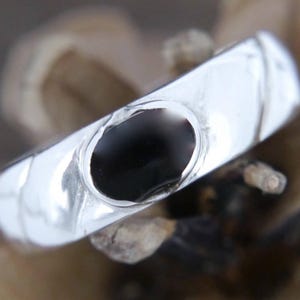 Whitby Jet Oval Sterling Silver ring - Handmade in the Peak District
