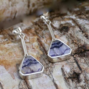 Blue john silver earrings stem drop triangle - handmade