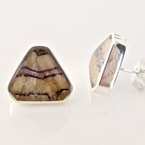 Blue john triangular shaped sterling silver stud earrings