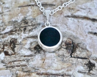 Whitby Jet and Amethyst Round Double Sided Sterling Silver Pendant - Handmade in the Peak District