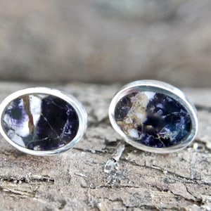 Blue john earrings handmade silver studs set with blue john