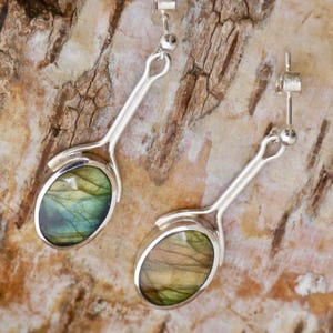 Labradorite silver stem drop earrings - handmade