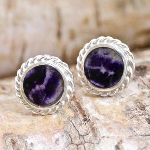 Blue john round silver stud earrings