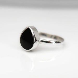 Whitby Jet Pear Shaped Sterling Silver Ring - Handmade in the Peak District