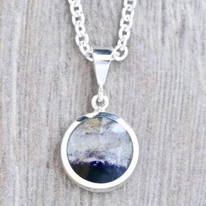 Blue John & Blue John Round Double Sided Sterling Silver Pendant - Handmade in the Peak District