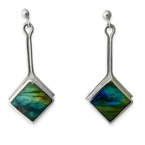 Labradorite dangle drop silver earrings - handmade