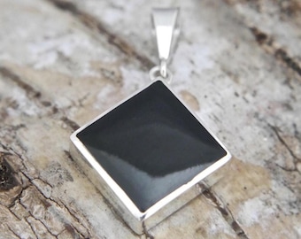 Whitby Jet Square Sterling Silver Pendant - Handmade in the Peak District