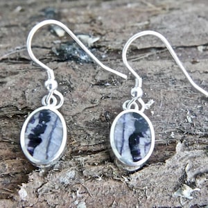 Blue john oval silver drop earrings