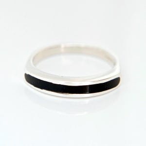 Whitby jet inlaid silver ring - handmade- sterling silver- stacking ring