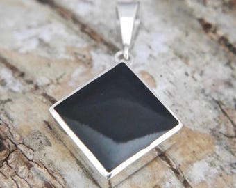 Whitby Jet Square Sterling Silver Pendant - Handmade in the Peak District