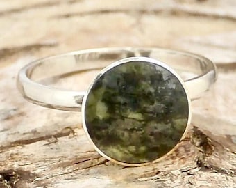 Connemara Marble Round Sterling Silver Ring - Handmade in the Peak District