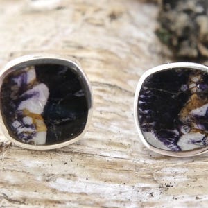Blue john stud earrings - sterling silver - handmade - silver earrings