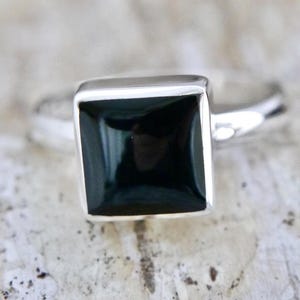 Whitby jet ring - handmade ring silver square