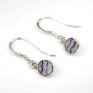 Blue John Round Sterling Silver Drop Earrings - Handmade in the Peak District