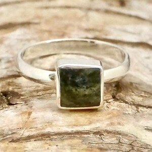 Connemara Marble Square Sterling Silver Ring - Handmade in Peak District