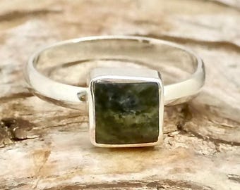 Connemara Marble Square Sterling Silver Ring - Handmade in Peak District