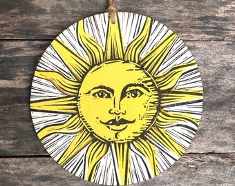 Sun,Moon,Stars.Hanging Decoration.Witchy,Whimsy,Decor.Hand Printed,Eco Friendly Home.Sustainable Wood.12cm Wide.