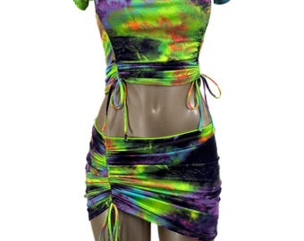 Tie Dye Drawstring Set | Top and skirt
