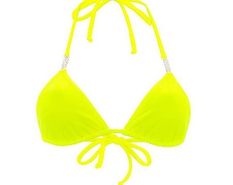 Tri-top bikini met strassteentjes | Effen spandexbikini met rijen strassteentjes