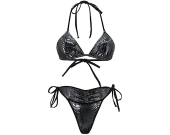 Sirene | Zwarte bikiniset met python-motief