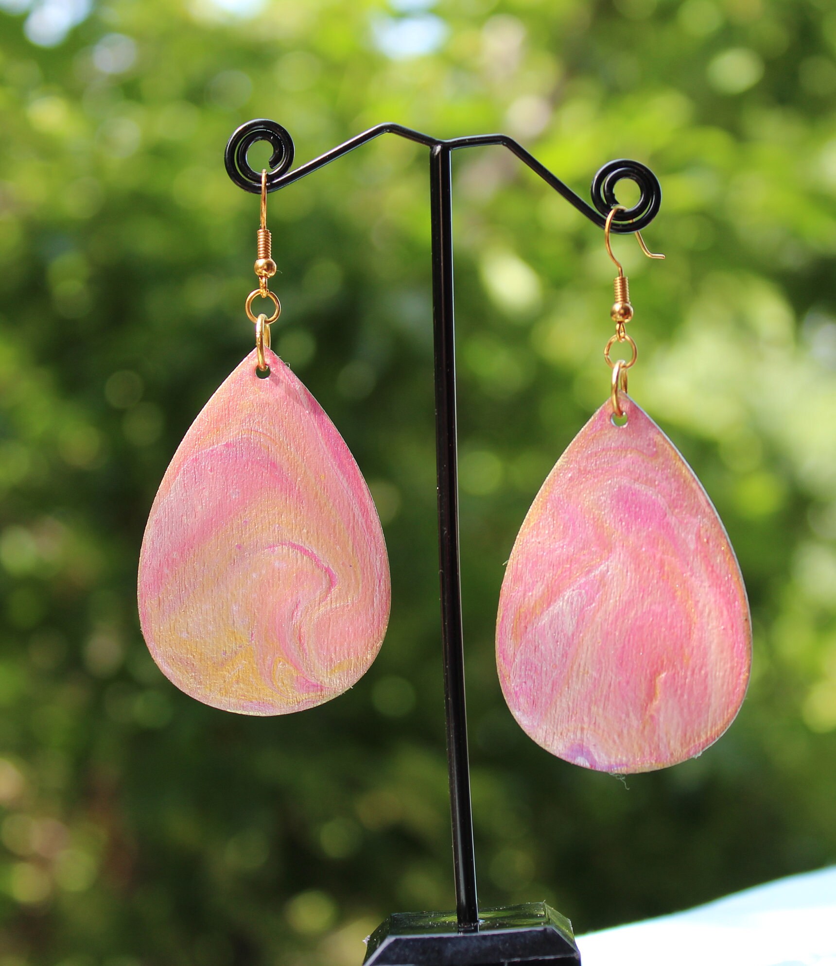Paint Poured Earrings, Fluid Art Earrings, Hand Painted Earrings, Tear