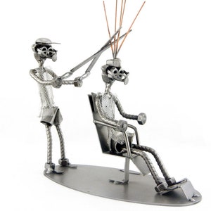 hairstylist barber Handmade Recycled Metal Sculpture, Made in Italy Gift Idea, Metal Decor by Metal Idea