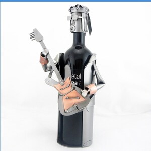 ROCK GUITARIST Bottle HOLDER mucisist rock and roll band Artisan Sculpture - Original Gift Made in Italy - Metal Idea®&quot;