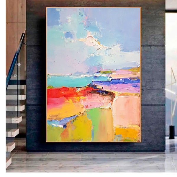Lake Abstract landscape artwork Original oil painting on canvas Large 3d wall art Home decor for living room Modern Impressionism 2022.