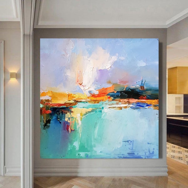 Lake Abstract landscape artwork Original oil painting on canvas Large  3d wall art Home decor for living room  Modern Impressionism 2022.