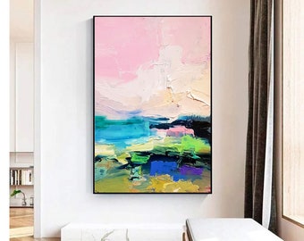 Pink sunset Abstract landscape artwork Original oil painting Large wall art 3d wall art Home decor  Modern Impressionism 2022.