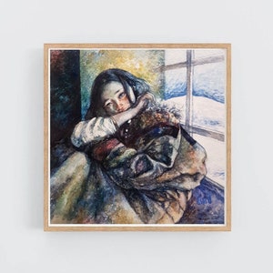 Trauriges Mädchen Original Aquarell Gemälde Traum Illustration Winter auf Papier Wandkunst für Wohnzimmer Wohnkultur.