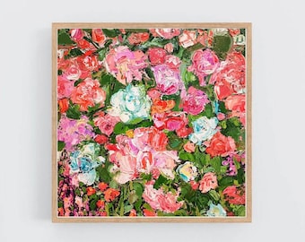 Pink Abstract flowers painting   Original Impasto oil artwork  Roses and Peonies texture  art  on  canvas Modern  Impressionism 2021.