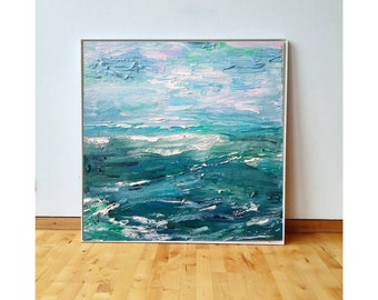 Emerald sea Original Oil painting on canvas Abstract landscape artwork large 3d wall art Modern art for living room Nautical wall decor.