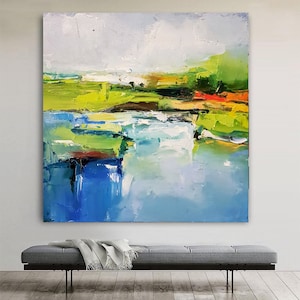 Lake Abstract landscape Original oil painting on canvas Large 3d wall art Home decor for living room Modern Impressionism wall decor gift.