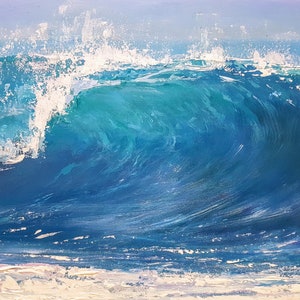 Ocean power, Large wave, Original Acryl Painting, Seascape Wall art, Water Texture Artwork on canvas, Ready to hang Modern Impressionism.