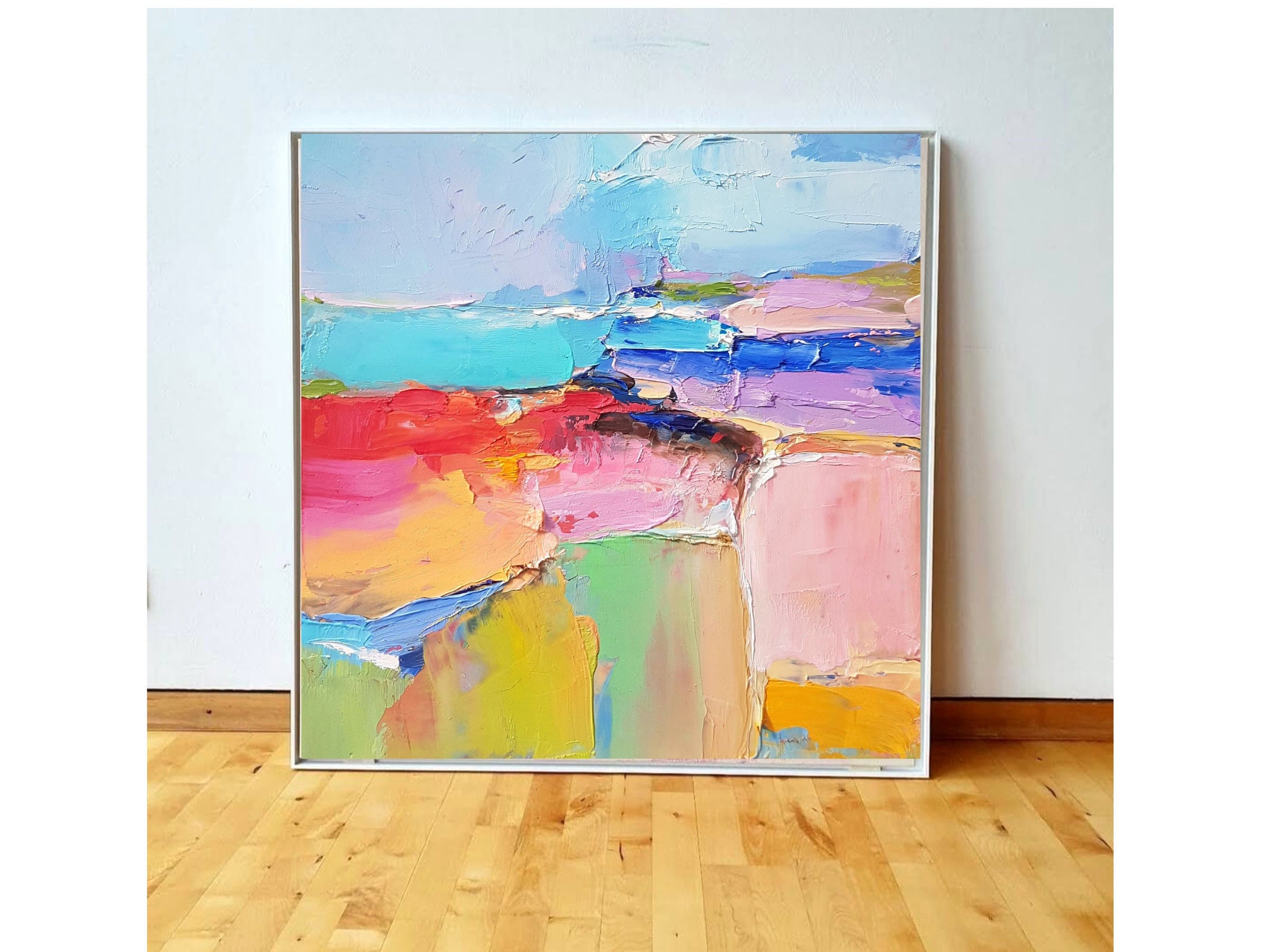 Colorful Wall Art： Large Abstract Landscape Oil Painting for Home