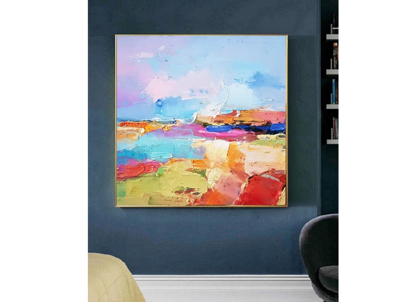 Sunrise beach Original oil painting on canvas Abstract landscape 3d wall art Modern Impressionism artwork for living room. image 2