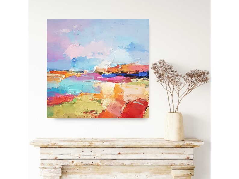 Sunrise beach Original oil painting on canvas Abstract landscape 3d wall art Modern Impressionism artwork for living room. image 6