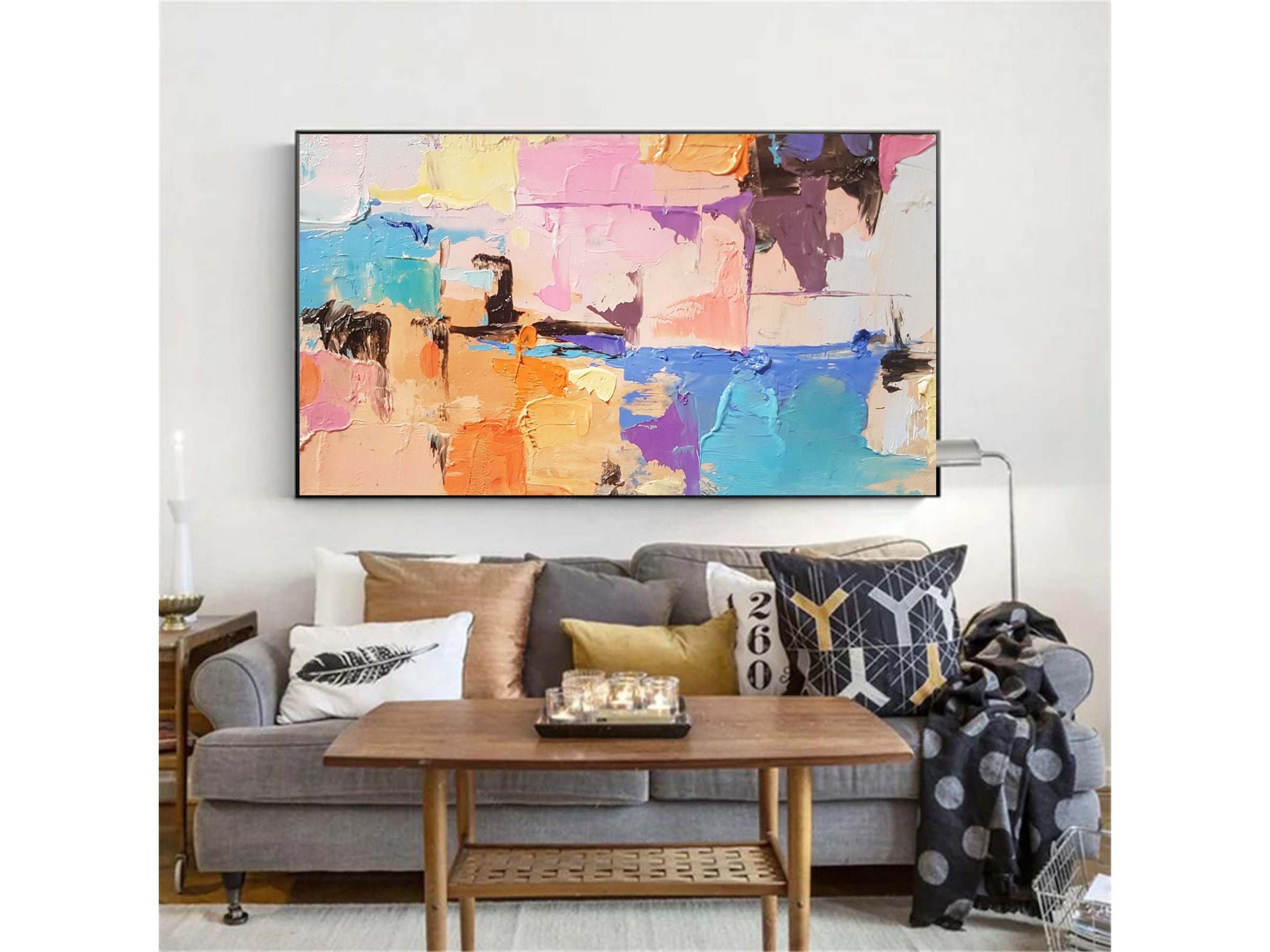 Large Colorful Oil Painting： 3D Wall Art for Modern Living Spaces