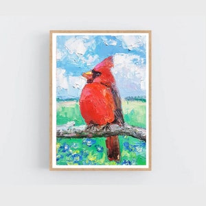Oiseau rouge Cardinal 3d art mural Miniature Impasto huile Peinture Petit art mural 5 à 7 pouces Impressionnisme moderne 2021.