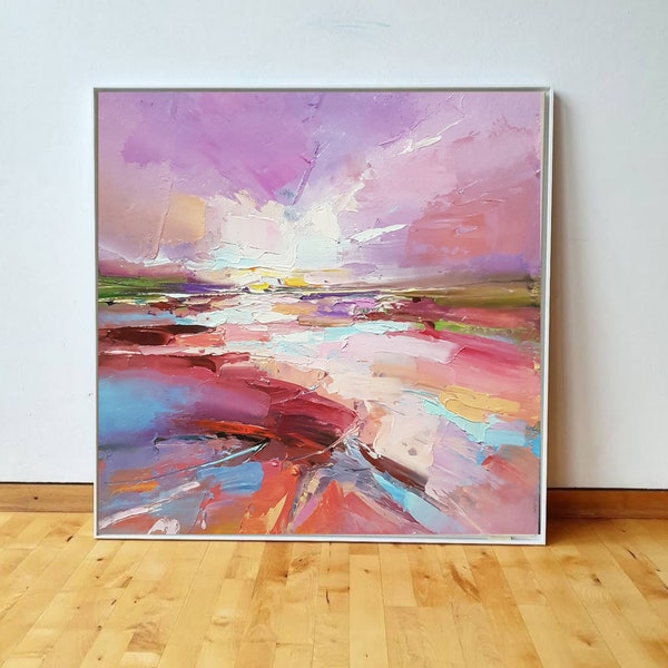 Sunset Abstract landscape artwork Original oil painting on canvas Large  3d wall art Home decor for living room  Modern Impressionism 2022.