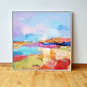 Sunrise beach Original oil painting on canvas Abstract landscape 3d wall art Modern Impressionism artwork for living room. image 1