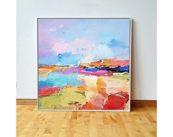 Sunrise beach Original oil painting on canvas Abstract landscape 3d wall art Modern Impressionism artwork for living room.