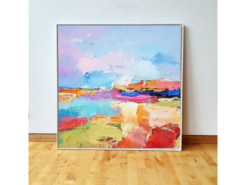 Sunrise beach Original oil painting on canvas Abstract landscape 3d wall art Modern Impressionism artwork for living room. image 1