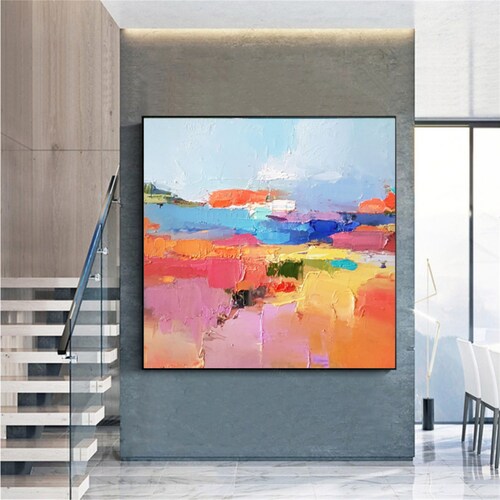 Colorful Abstract landscape wall art, Original oil painting on canvas, Large Painting, Modern Impressionism 2022, shops Texture artwork.