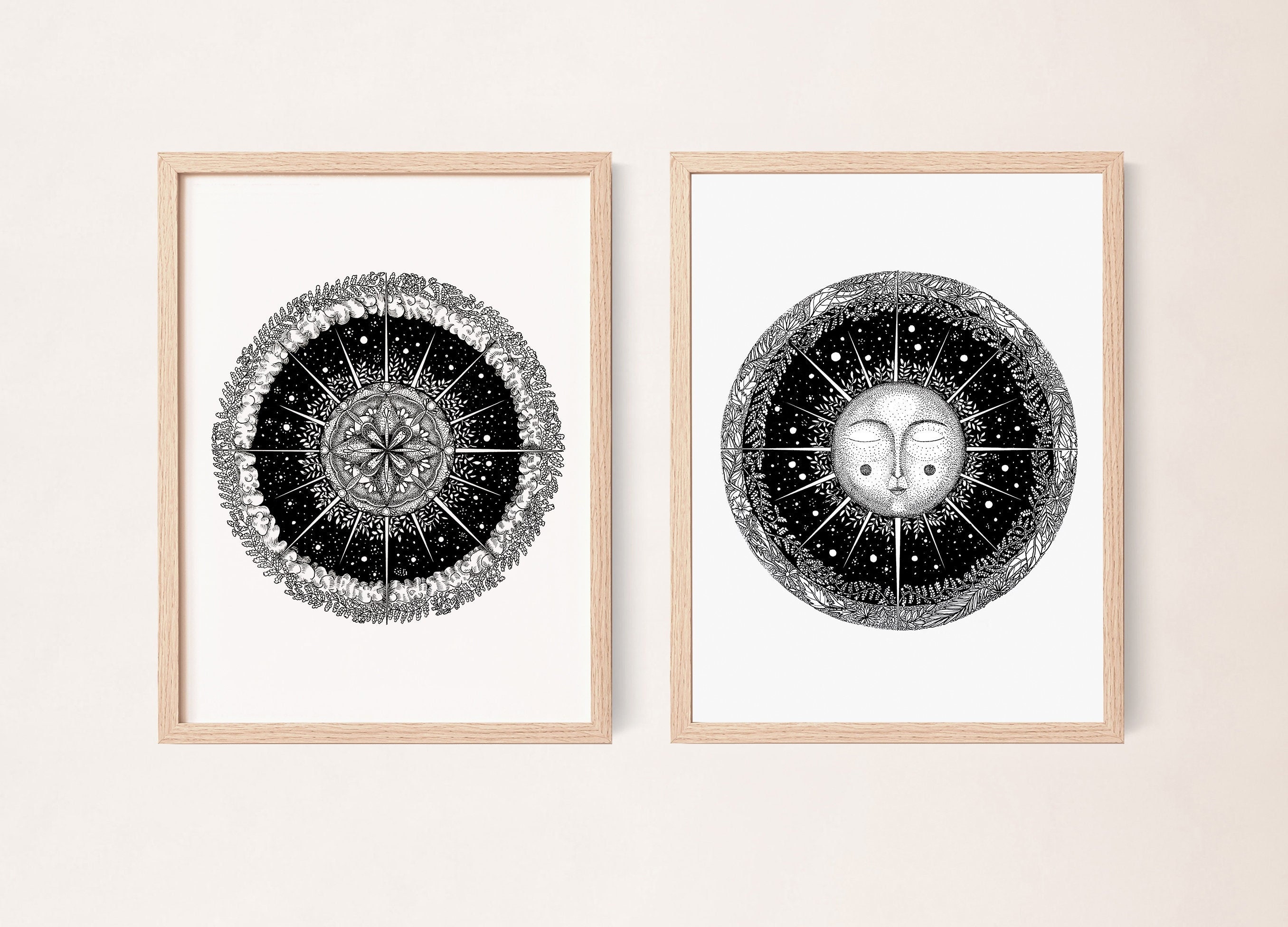 Ensemble de Décoration Intérieure Sundala, Ensemble d'impressions Solaires 2, Mandala Original Noir 