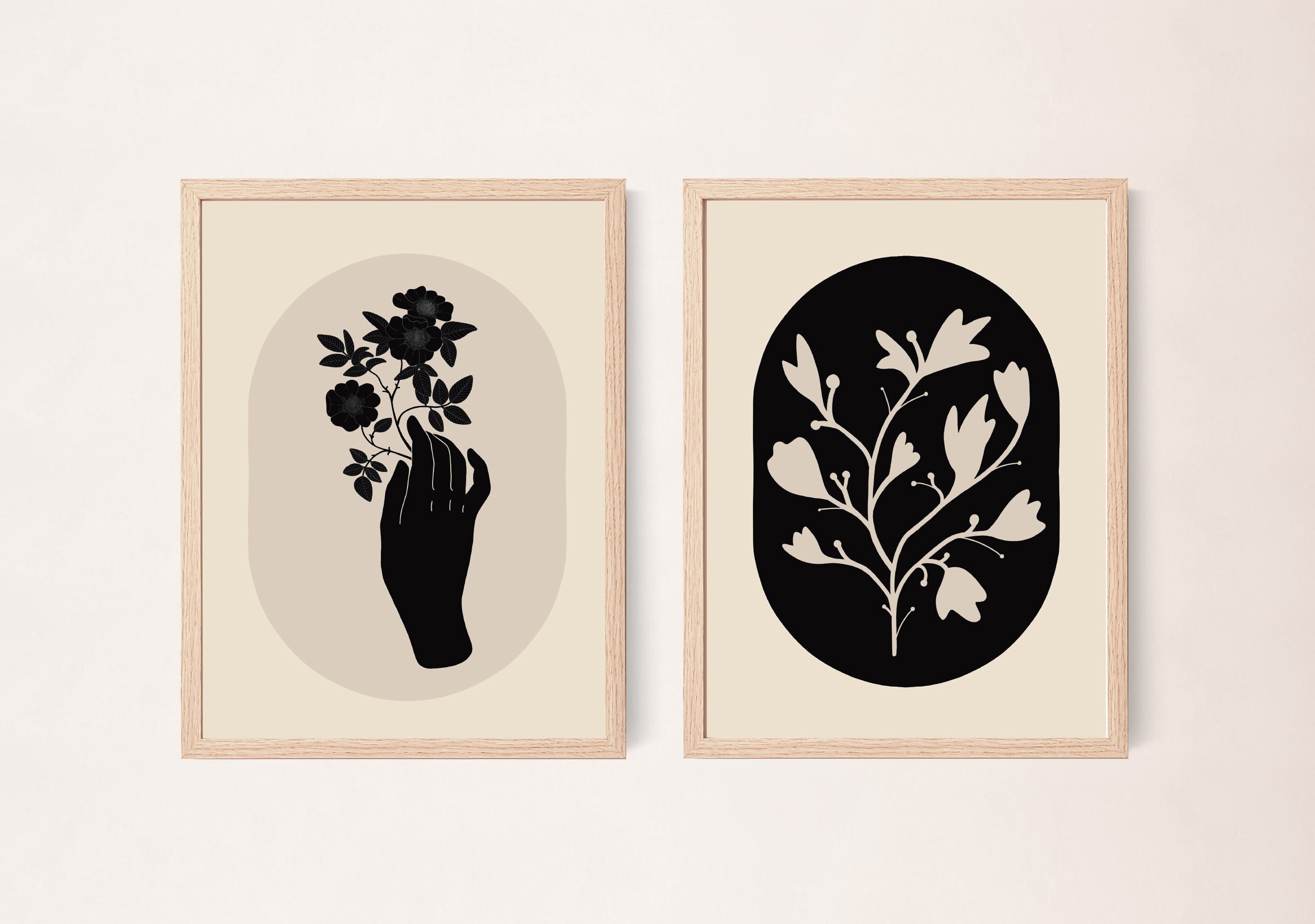 Ensemble d'impressions Minimalistes, Ensemble de Fleurs Abstraites 2, Beiges Impressions Intérieures