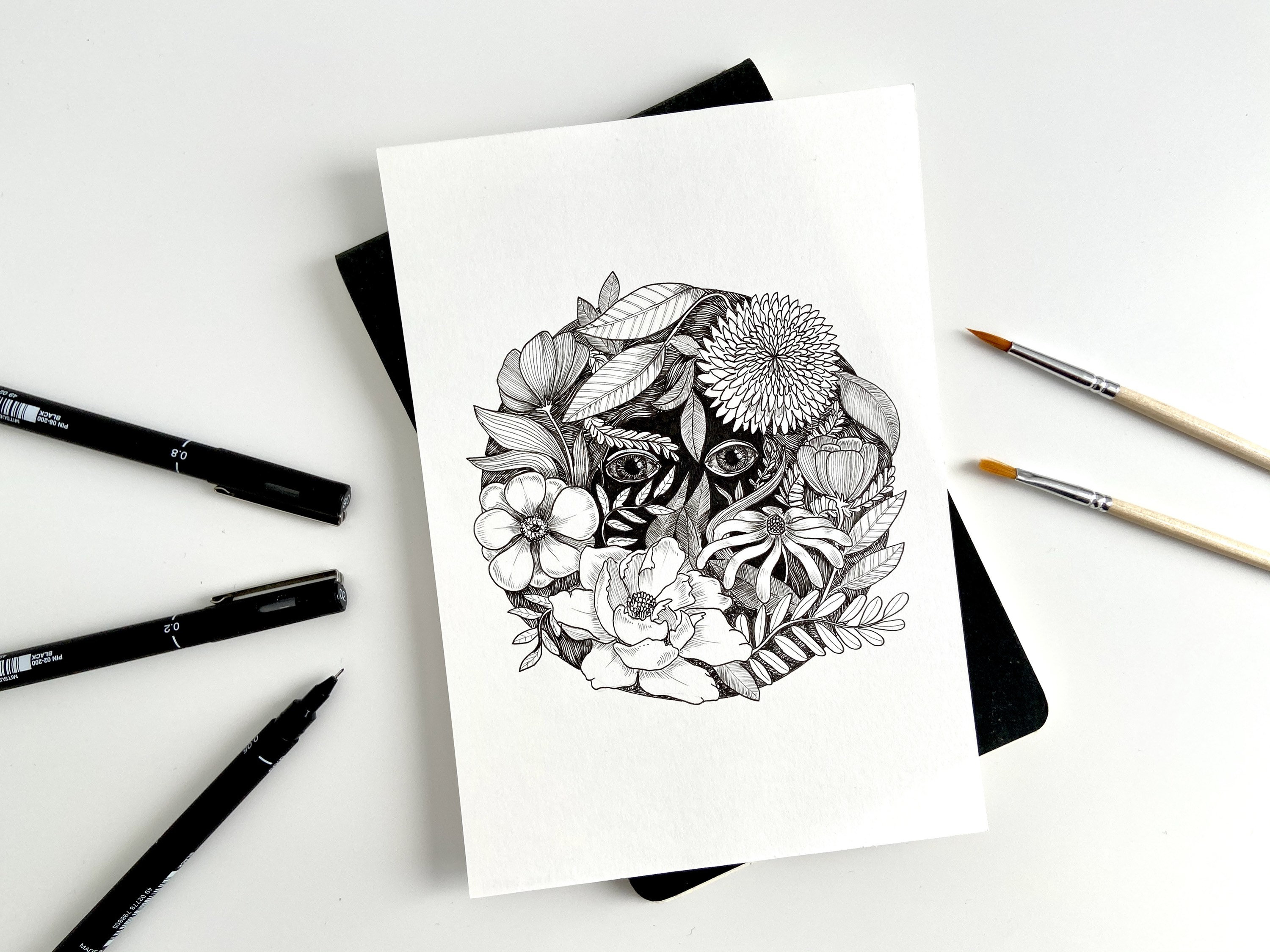 Dessin Botanique Original, Illustration Florale Originale, Signée, à L'encre et L'aquarelle