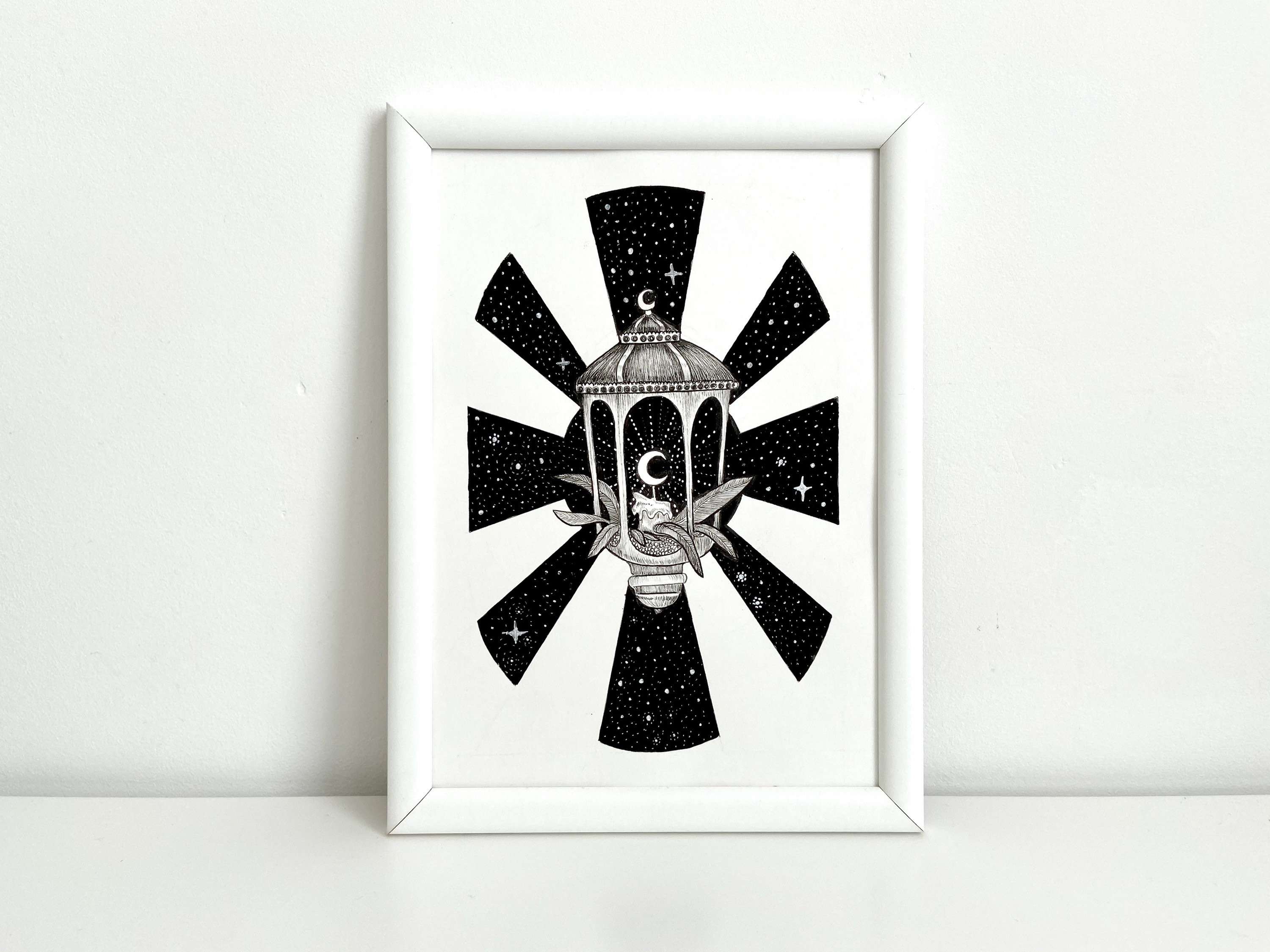 Dessin de Lanterne Original, Illustration Lanterne, Signée, à L'encre et L'aquarelle, Lumière, Dessi